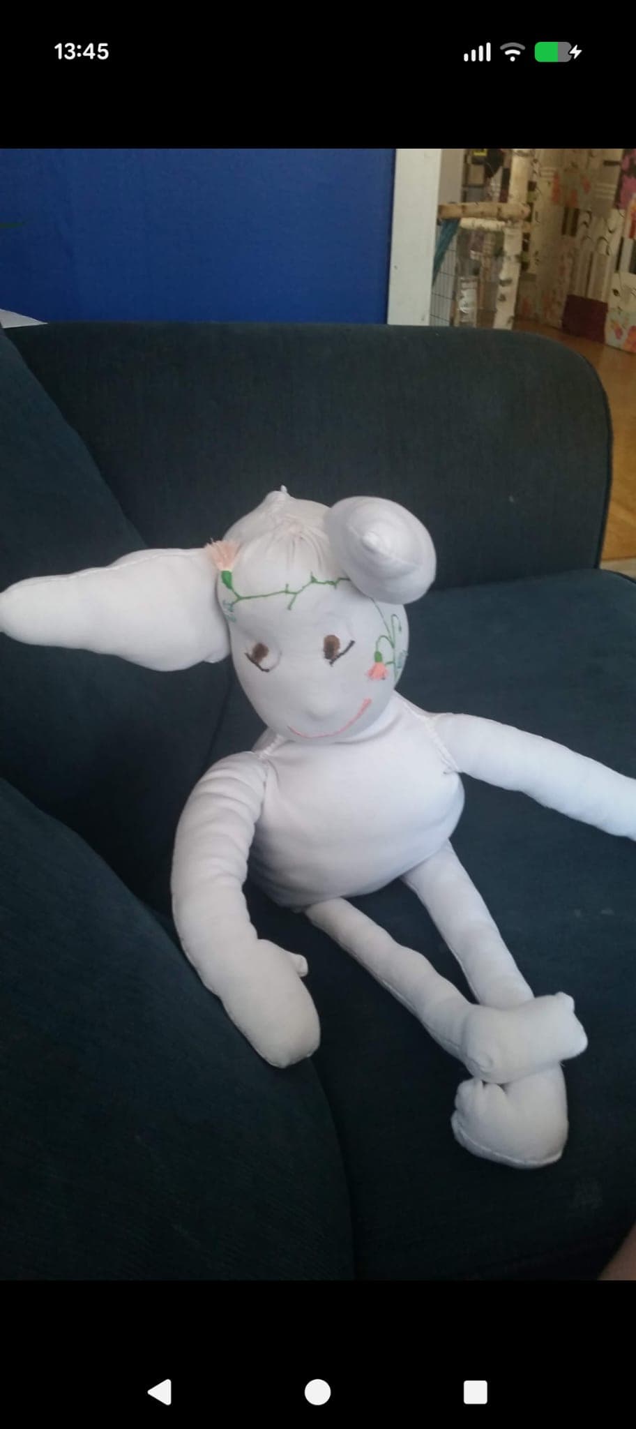 Close-up of the Blume doll's face